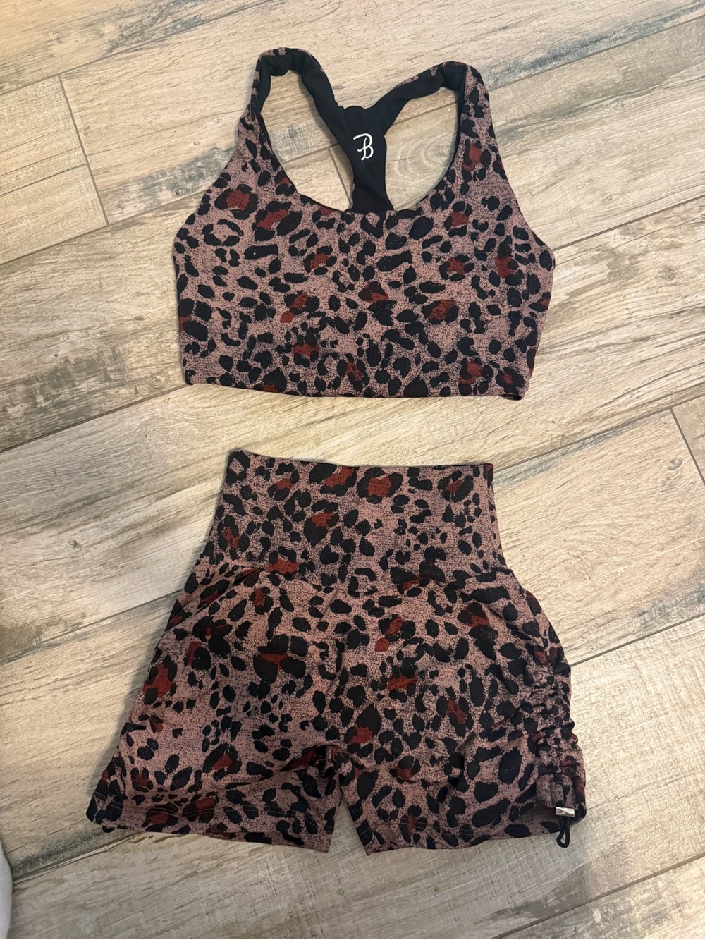 Bombshell Sportswear Set - Leopard Print Sports Bra and High Waist Shorts Set